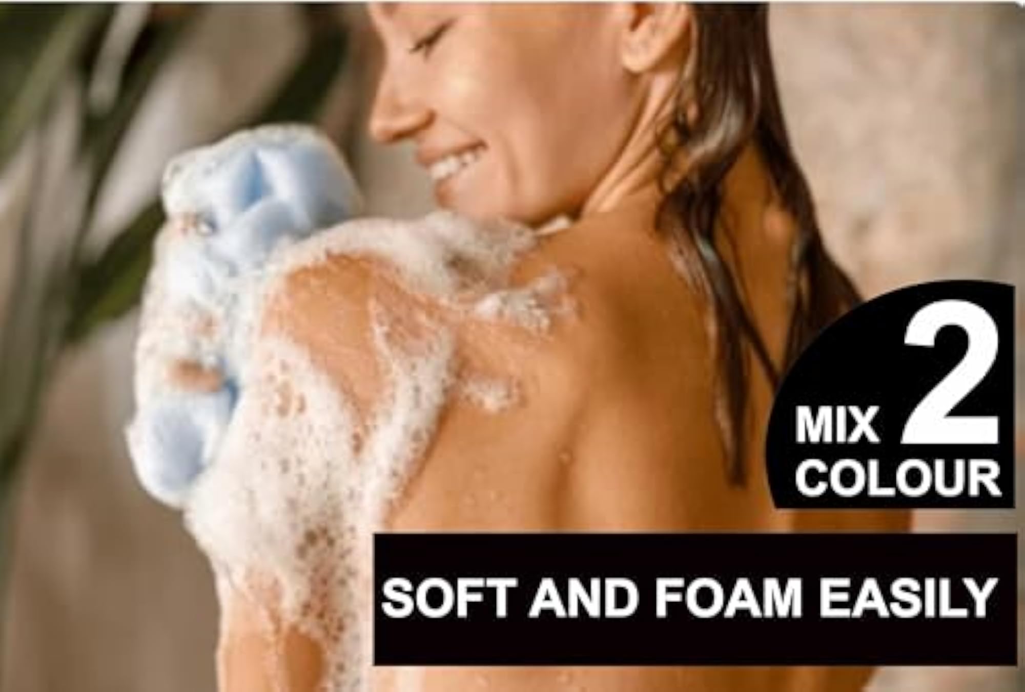 Charcoal Bath Loofah Sponge, Pack of 2, Soft Pouf Body Scrubber